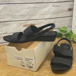SJB St John's Bay Sherman Black 7.5 M Glitter Sandals Shoes Wedge Summer Dress